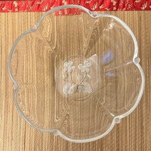 Glass Scalloped Bowl Vintage With Flowers Floral Pattern